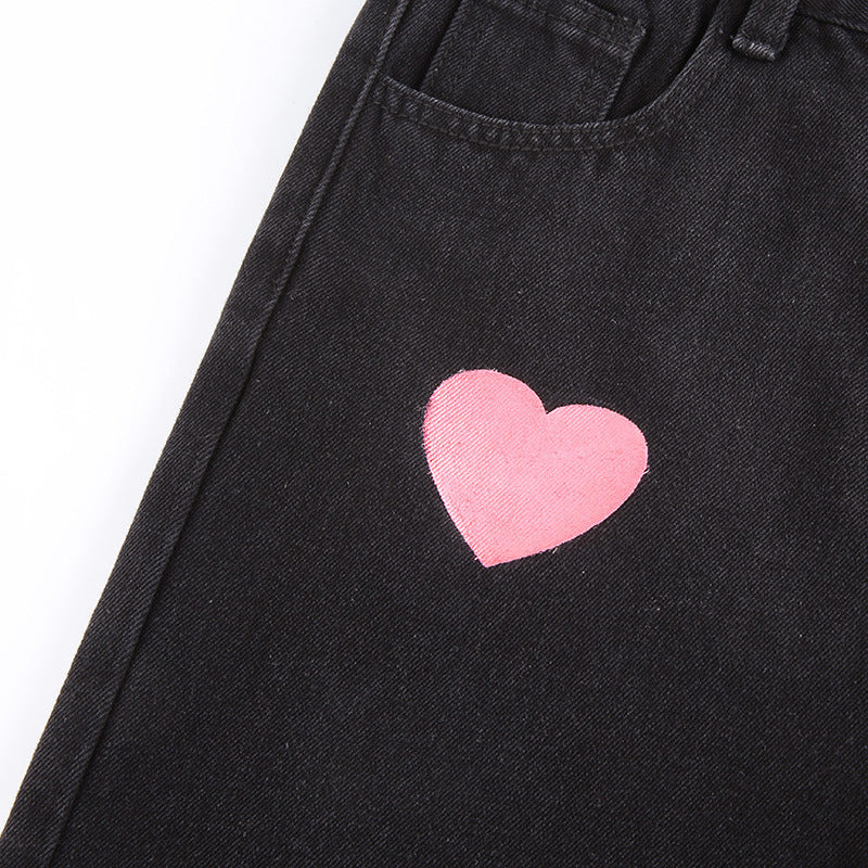 Fashionable love printed jeans
