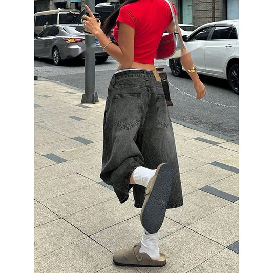 Womens Retro Washed Cropped Denim Jeans
