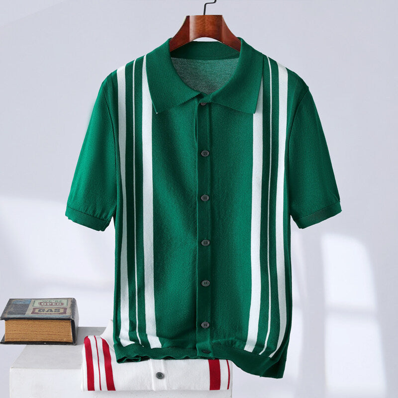 Casual Trend Men's Breathable Stripes Short-sleeved Polo Shirt