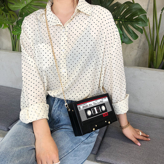Cassette-shaped shoulder bag