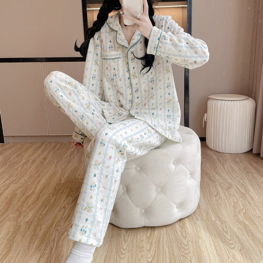Womens Cotton Long-Sleeve All-Cotton Cozy Sweet Loungewear Set