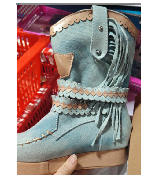 Autumn And Winter New Tassel Burning Flower Women's Boots