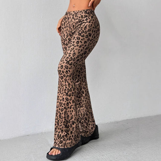 Fashion Personality Slim Fit Leopard Print Flared Pants
