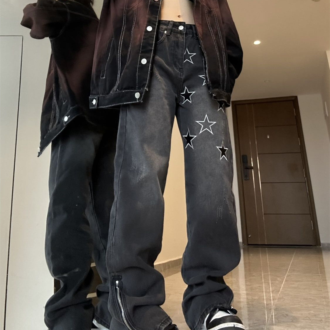 Women's Fashion Star Embroidery Straight Jeans