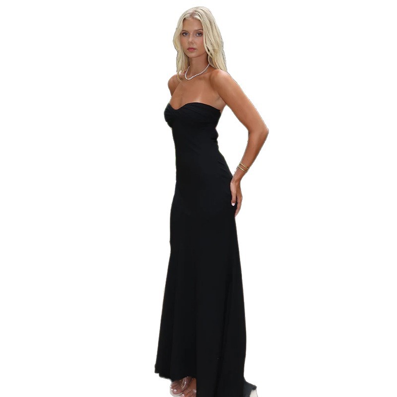 Bodycon Sheath Pleated Tube Maxi Dress