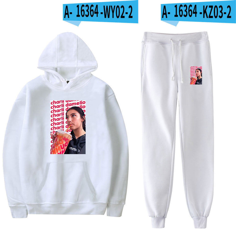 Peripheral 2D Printed Hooded Sweater Leggings Suit