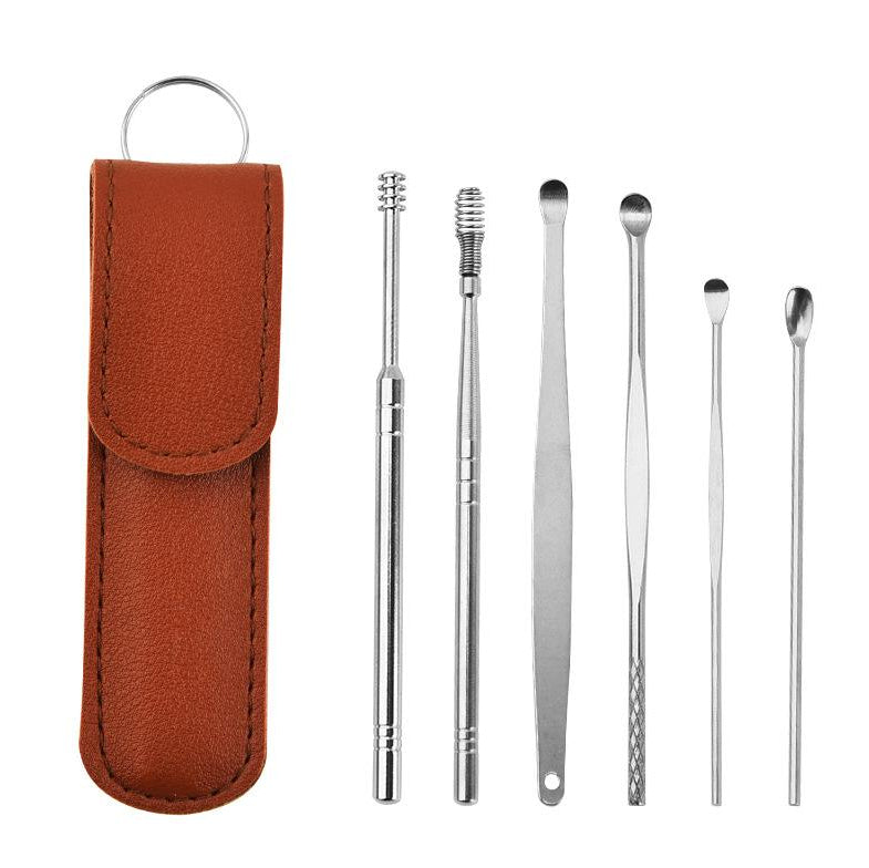 Stainless Steel 6-piece Set Earpick 360 Degree Spiral Cleaning Earwax Tool