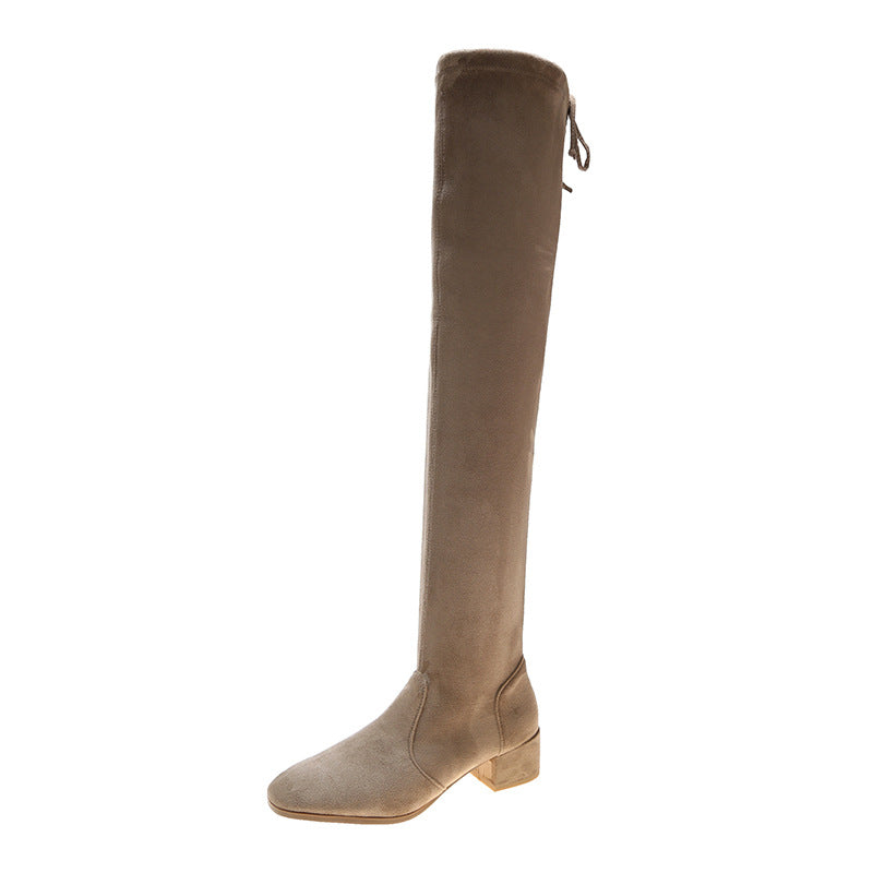 Square Toe Fashion Side Zipper Square Heel Outer Wear Stretch Skinny Boots