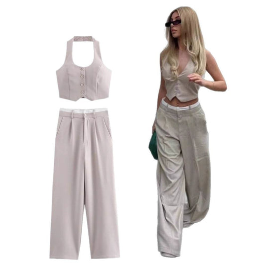 Women's Cut Halterneck Vest Trousers Suit