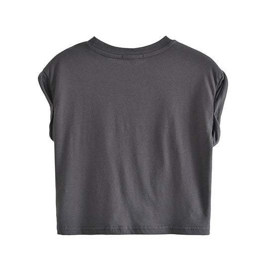 Women's Round Neck Short Sleeve Hem Bow Tie Printed T-shirt