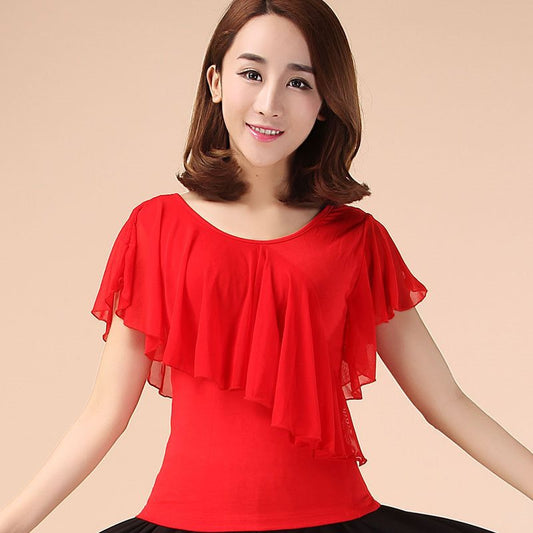 Square Dance Clothing Mesh Round Neck Latin Dance Dancing Practice Clothes
