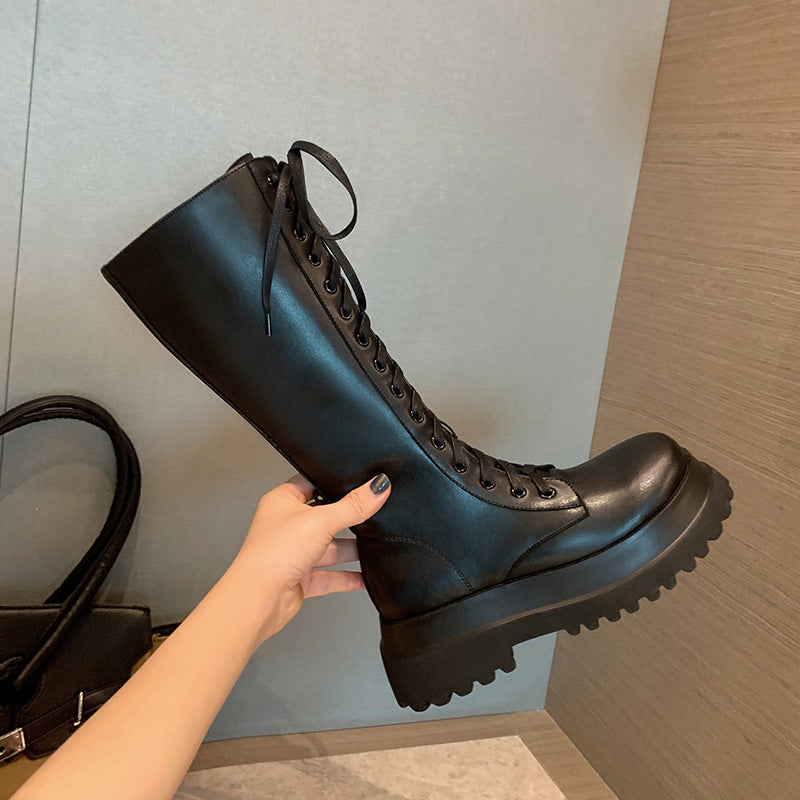 Martin Boots Knight Boots Thick-soled Round Toe Side Zipper High Boots Fashion Women's Shoes