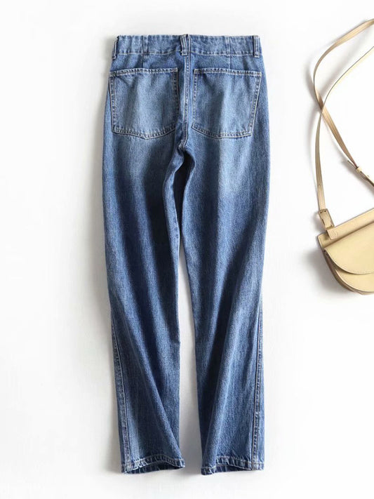 High-rise small straight-leg washed jeans