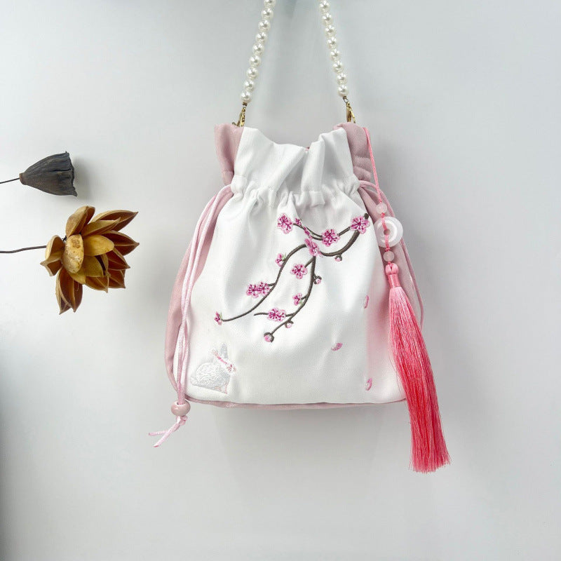Women's Creative Printing Suzhou Embroidery Pearl Chain Handbag