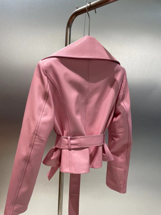 New Sheepskin Leather Short Hong Kong Style Leather Coat