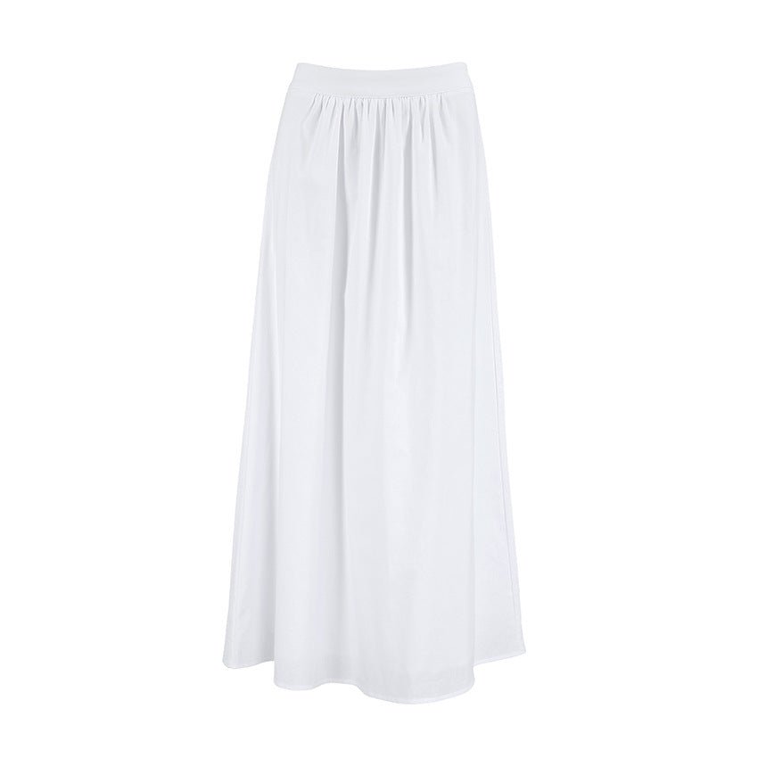 White Cotton Linen A- Line Skirt Loose High Waist Half-length