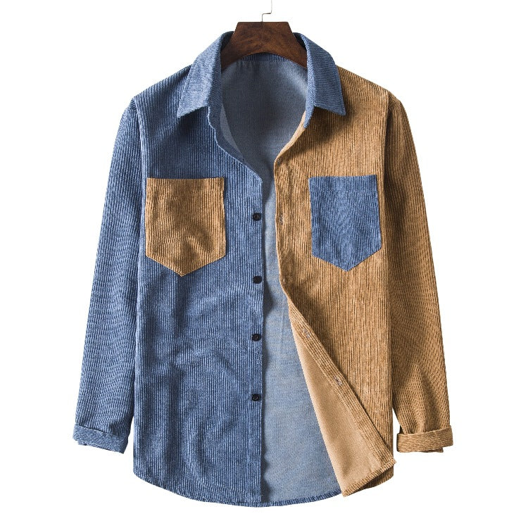 Corduroy Shirt Collar Solid Color Thickened