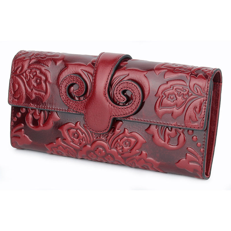 Women's long wallet with first layer oil wax leather