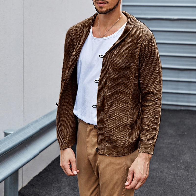 Sweater Men's Solid Color Slim Cardigan Buttoned Sweater