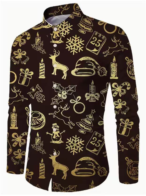 Men's 3D Printed Christmas Long-Sleeve Casual Shirt