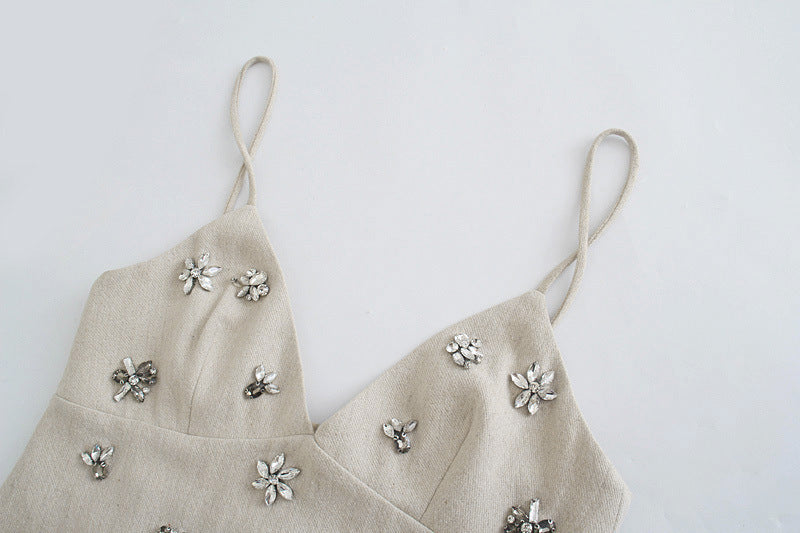 Feng Rhinestone-embellished V-neck Strap Mini Dress