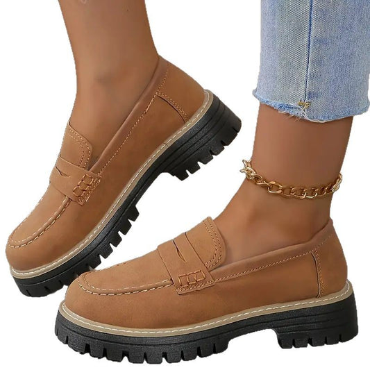 Leisure Matte British Style Women's Shoes Chunky Heel Platform