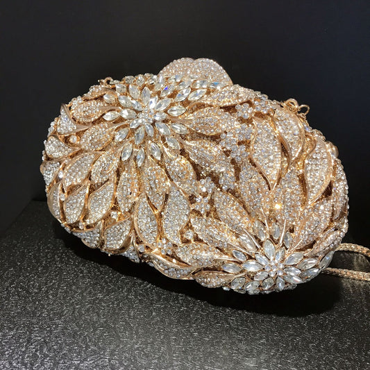 Kvinde Blad Blomst Indlagt Diamant Aftentaske