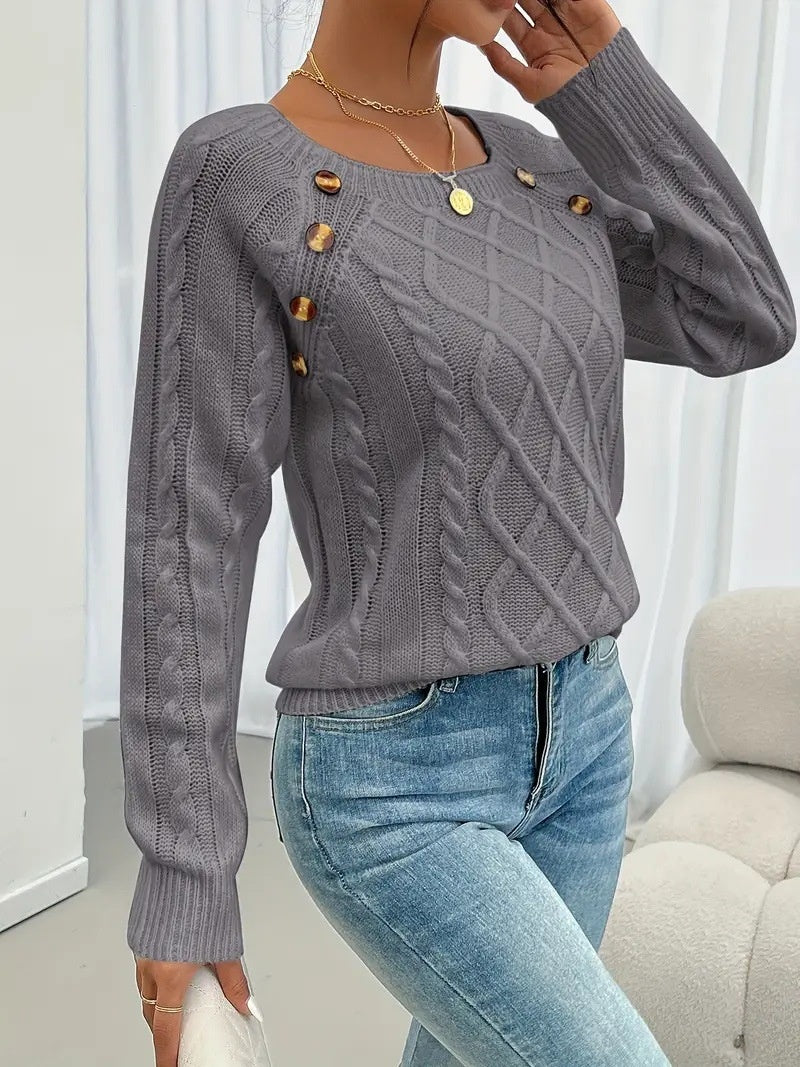 Twisted Pullover Knitting Round Neck Sweater