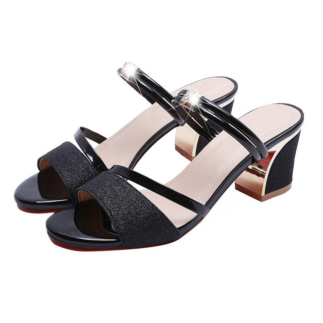 Two wearing sandals and slippers high heel