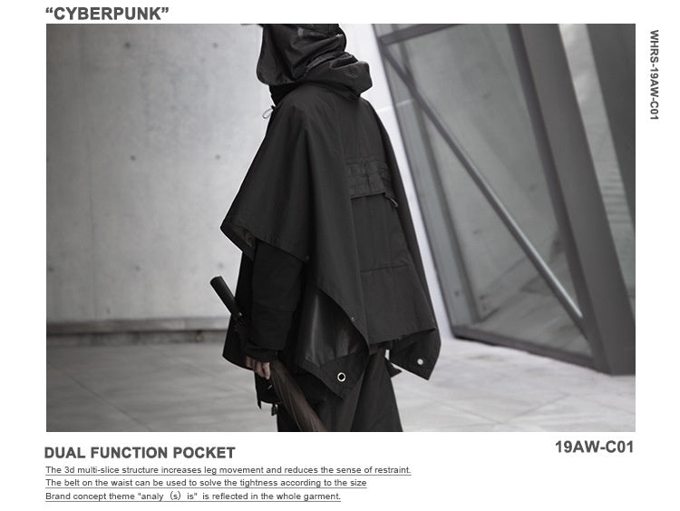 Cyberpunk Functional Cloak Dark Ninja Shawl Outdoor Rain And Snow Trench Coat