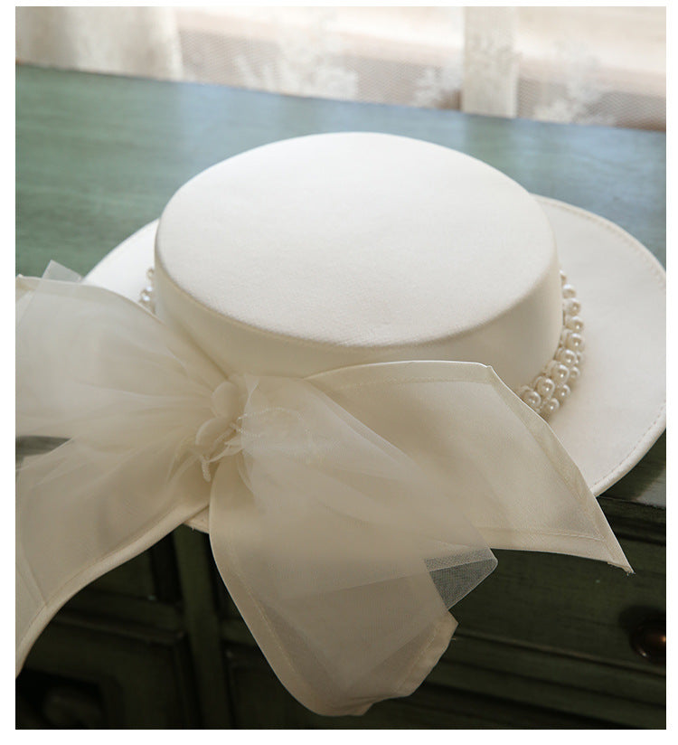 Fransk Elegant Perle Flad Top Hat Kvinder