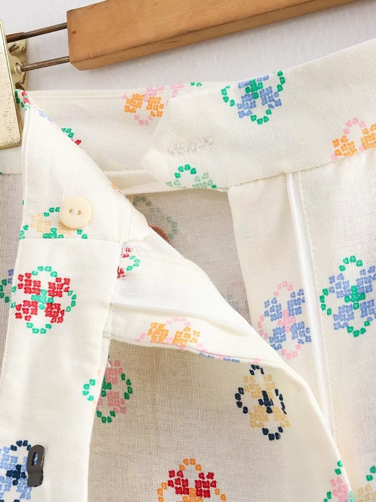 High Waist Vacation Style Printed Linen Loose Wide Leg Pants