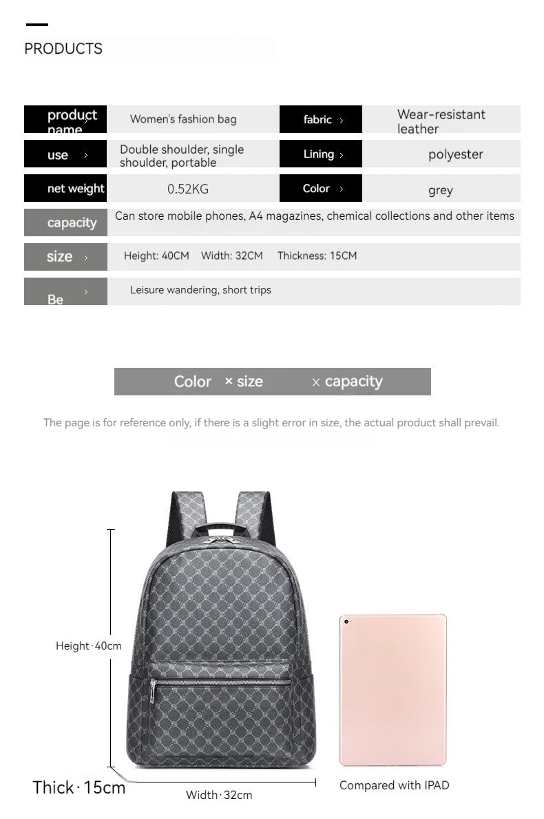 European And American Large-capacity Retro Men's And Women's Business Casual Leather Printed Backpack