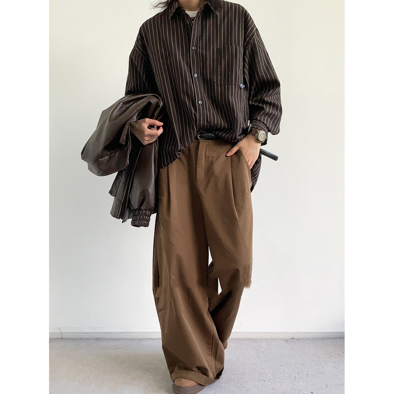 Spring And Autumn Japanese Retro Striped Shirt