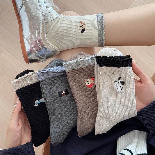 Embroidered Cotton Mid-Calf Socks
