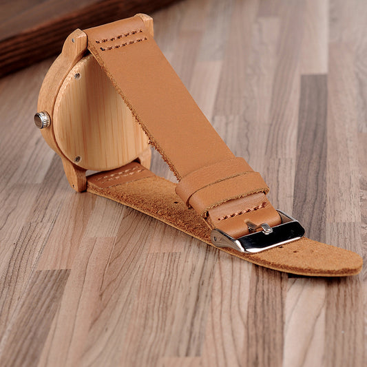 Leather Bamboo And Wood Watch