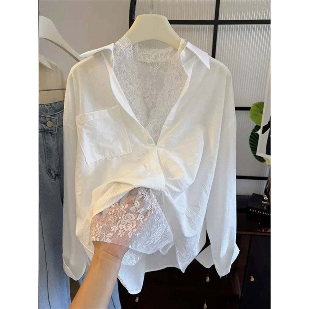 Sofistikeret alsidig hvid blonde-panel bluse