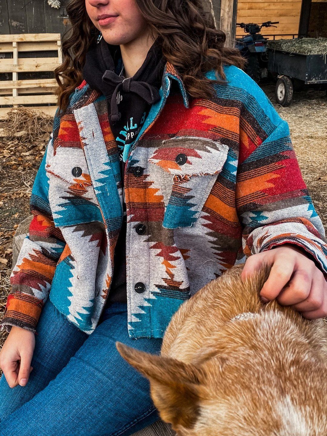 Lapel Short Woolen Print Temperament