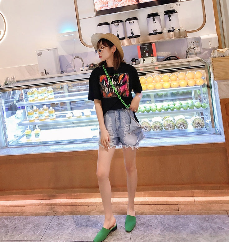 European goods summer new wash water worn denim shorts female chain triangle bag casual pants wild hot pants