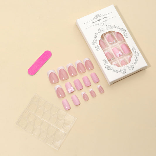 Women's Fashion French Pink Bow Manicure
