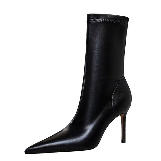 Sexy High-heeled Shallow Mouth Pointy Toe Plus Size Slim Short Boots