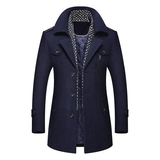 Woolen scarf collar heavy coat