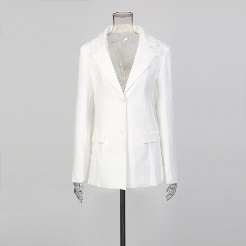 Sexy V-neck Hollow-out Lace Slim-fit Long-sleeve Blazer