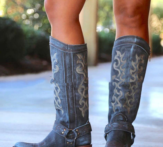 European and American round toe side zipper rider boots