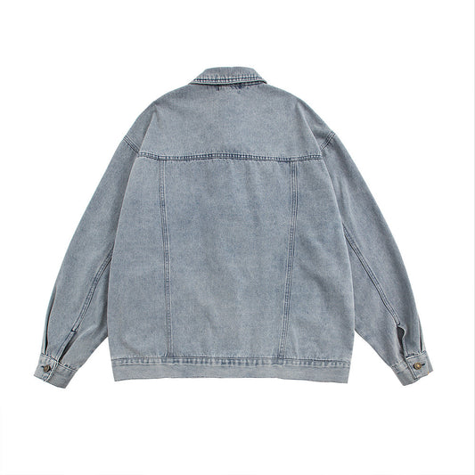 Washed Denim Coat Cartoon Animal Bear Embroidery