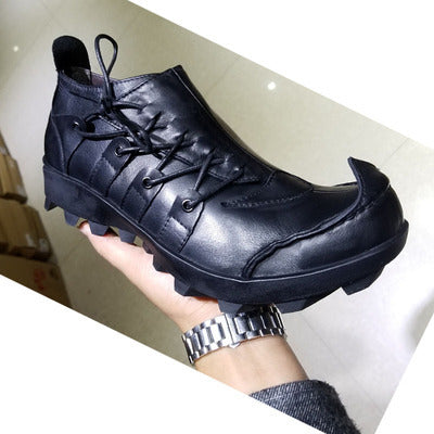 Low-top thick-soled top layer leather men's shoes