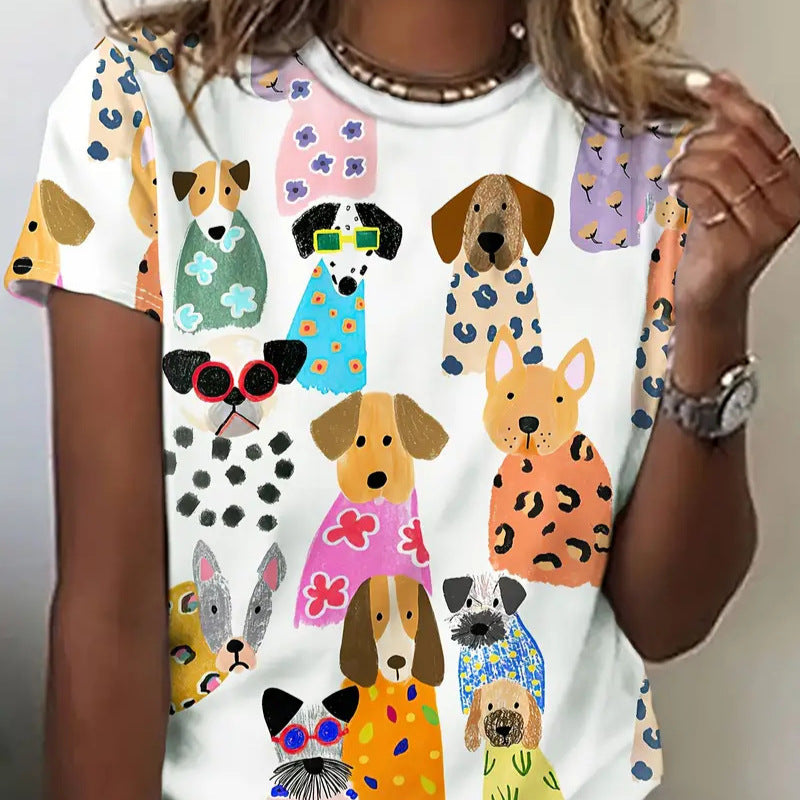 Printed Round Neck Short Sleeve Top