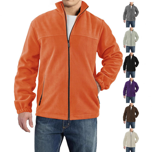 Men's Polar Fleece Jacket Outdoor Zipped Stand Collar Coat