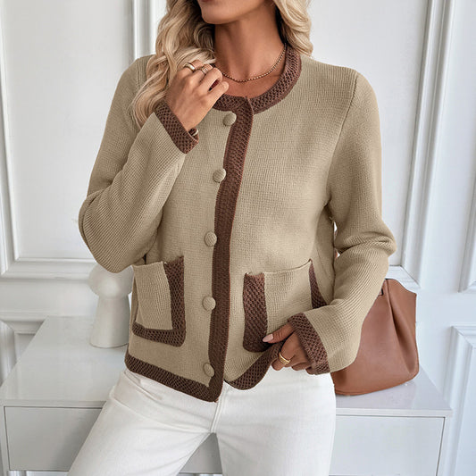 Contrast Color Knitted Cardigan Women's Sweater Coat