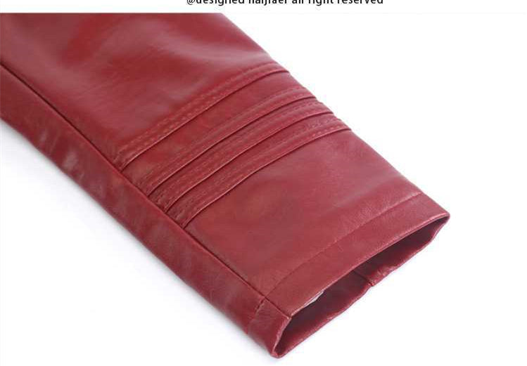 Middle-aged And Elderly Women's Leather Jacket Short Stand Collar Zipper Slim Fit